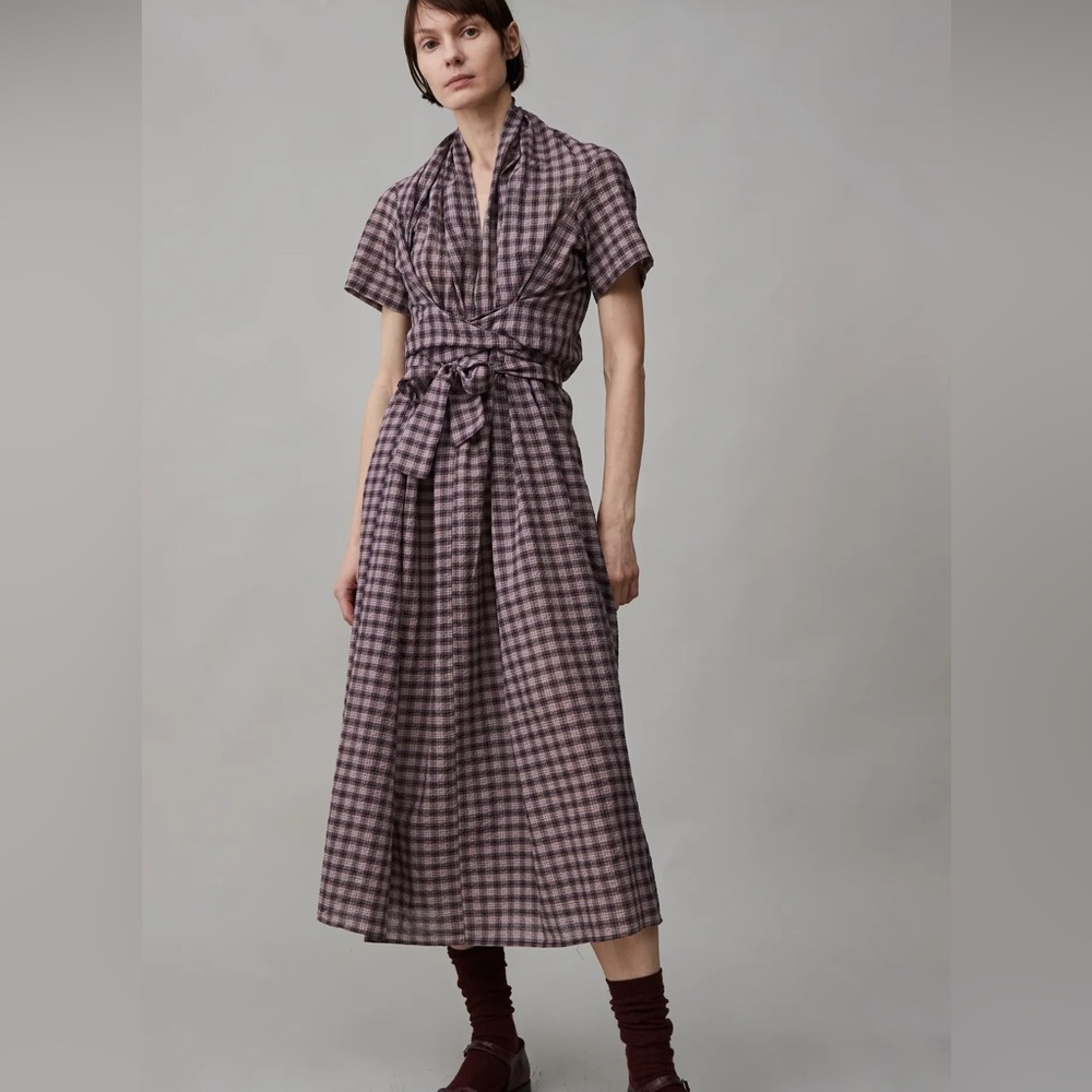 Caron Callahan Jocelyn dress in chocolate puckered mini plaid